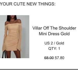 Princess Polly gold dress size 2